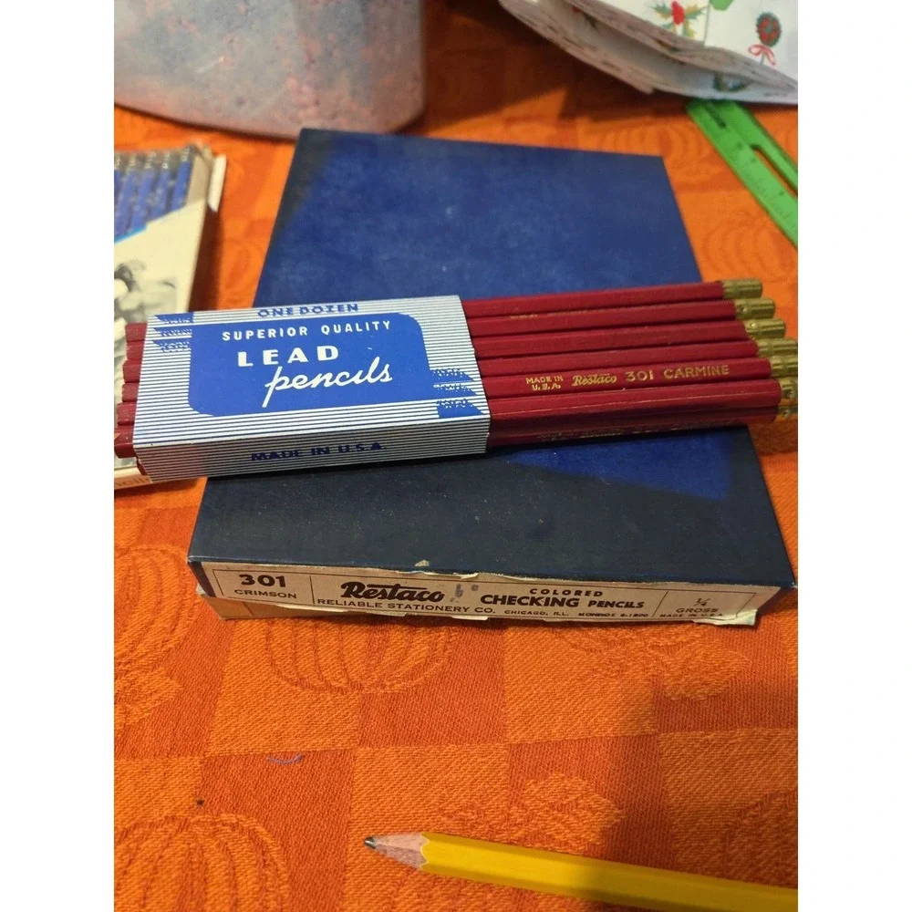 Vintage 70s Restaco Pencils  Original Box 3 Doz Old Stock Props Red 30 Total